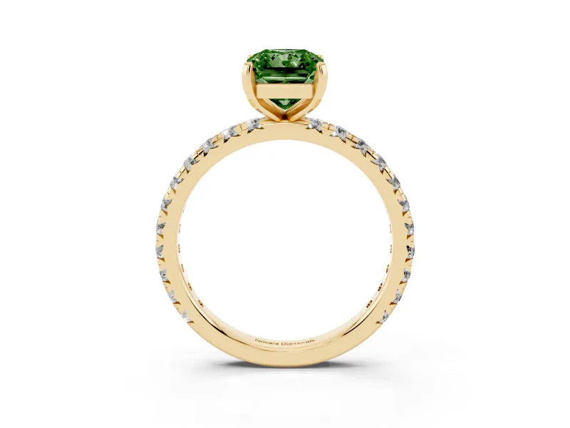 Radiant Cut Pavé Engagement Ring Setting for a Fancy Green Lab-Grown Diamond | Yellow Gold