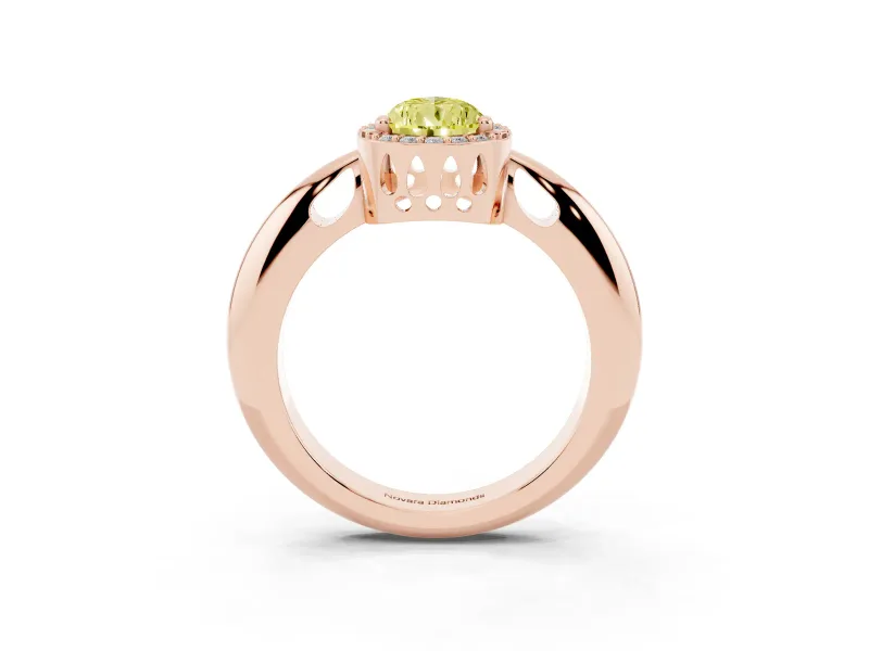 Fancy Yellow Pear Cut Diamond Halo Engagement Ring Set in Rose gold with Plain Split Shank and Prong Setting