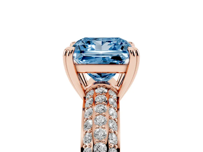 Princess Cut Three Row Pave Engagement Ring Setting for a Fancy Blue Lab-Grown Diamond | Rose Gold