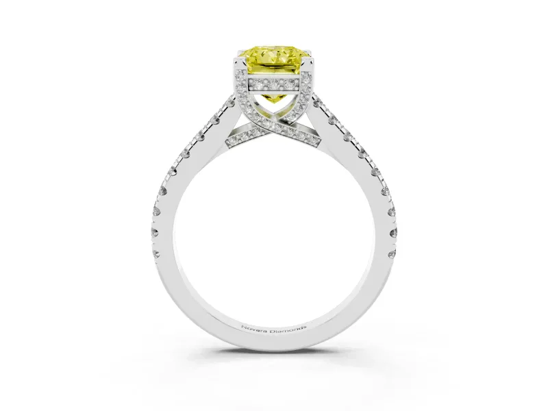 Radiant Cut Hidden Halo Engagement Ring Setting for a Fancy Yellow Lab-Grown Diamond | Claw Prongs | Sterling Silver