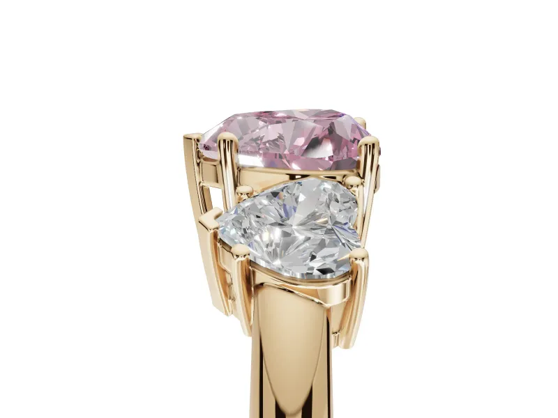 Heart-Shaped Three Stone Engagement Ring Setting for a Fancy Pink Lab-Grown Diamond | Plain Band | Yellow Gold