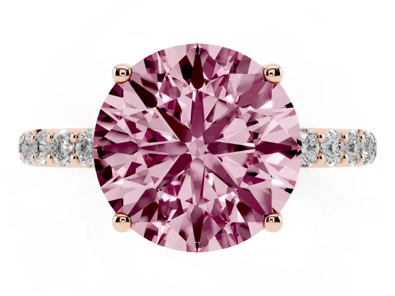 Round Pave Engagement Ring Setting for a Fancy Pink Lab-Grown Diamond | Slim Band | Rose Gold