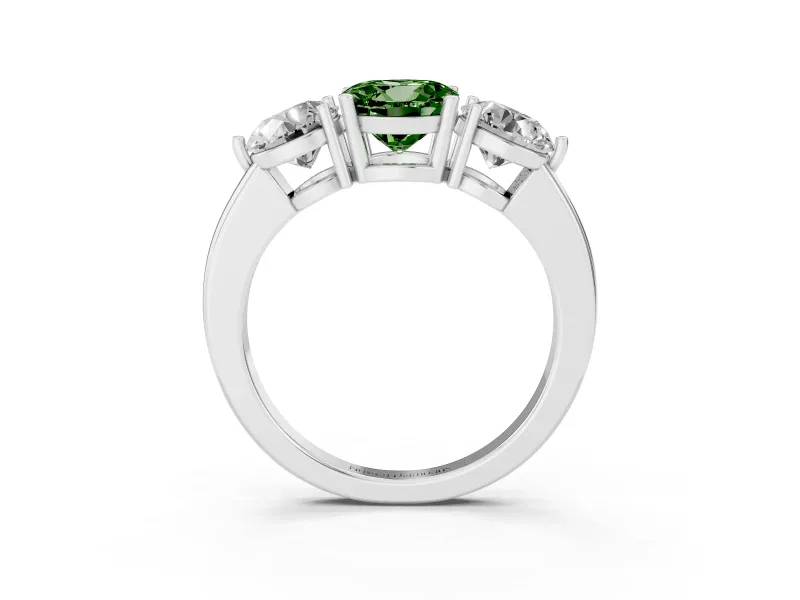 Round Three Stone Engagement Ring Setting for a Fancy Green Lab-Grown Diamond | Large Round Side Stones | Platinum
