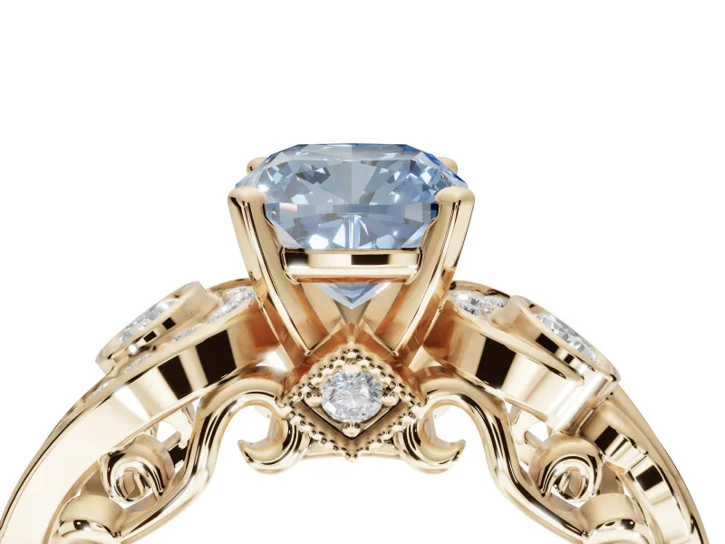 Cushion Cut Swirl Engagement Ring Setting for a Fancy Blue Lab-Grown Diamond | Yellow Gold