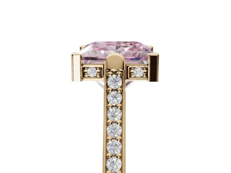 Princess Cut Vintage Cathedral Engagement Ring Setting for a Fancy Pink Lab-Grown Diamond | Carved Band | Yellow Gold