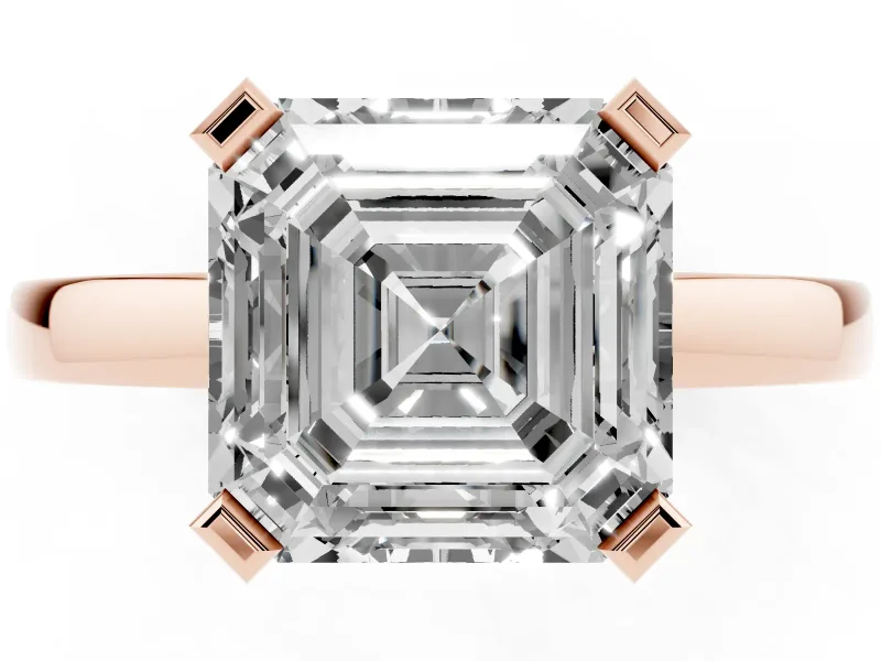 Asscher Cut Solitaire Engagement Ring Setting | Flat Tab Prongs | Rose Gold