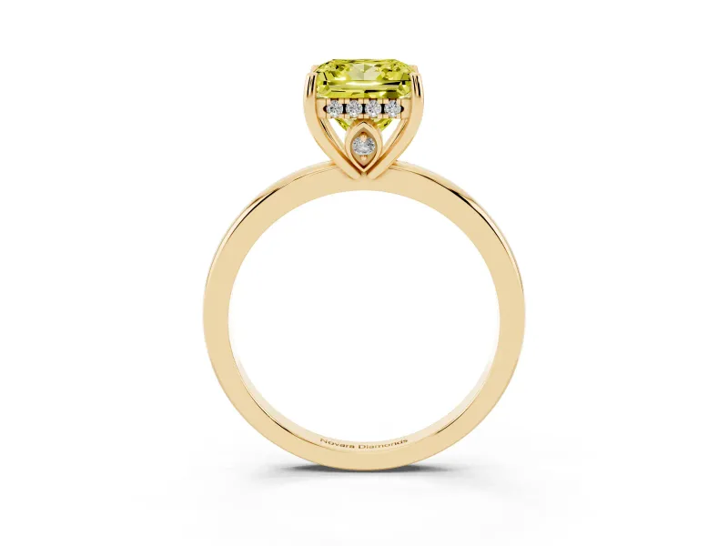 Princess Cut Hidden Halo Engagement Ring Setting for a Fancy Yellow Lab-Grown Diamond | Thin Band | Yellow Gold