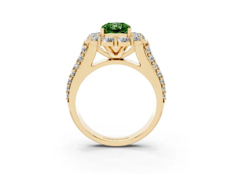 Radiant Cut Large Accent Halo Engagement Ring Setting for a Fancy Green Lab-Grown Diamond | Graduated Pavé | Yellow Gold