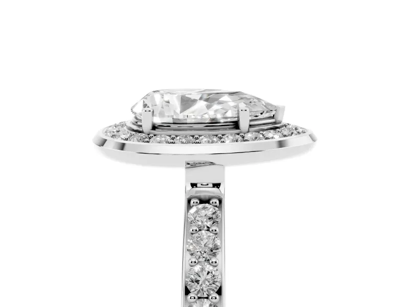 Pear-Shaped Bezel-Rim Halo Engagement Ring Setting | Pave Band | Platinum