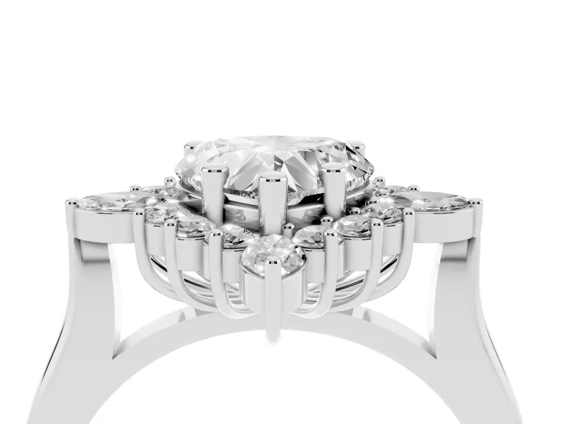 Heart Cut Diamond Cluster Halo Ring Set in White gold with Marquise and Round Accents