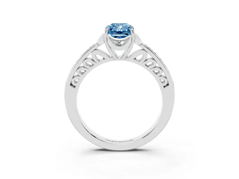 Radiant Cut Floral Pavé Engagement Ring Setting for a Fancy Blue Lab-Grown Diamond | Platinum