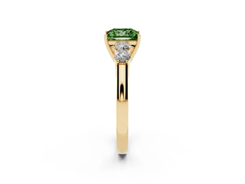 Princess Cut 5 Stone Engagement Ring Setting for a Fancy Green Lab-Grown Diamond | Yellow Gold