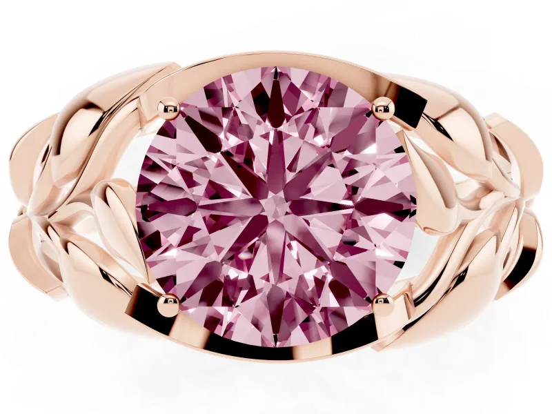 Round Leaf Bypass Engagement Ring Setting for a Fancy Pink Lab-Grown Diamond | Rose Gold
