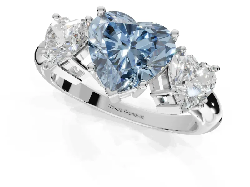 Heart-Shaped Three Stone Engagement Ring Setting for a Fancy Blue Lab-Grown Diamond | Plain Band | White Gold