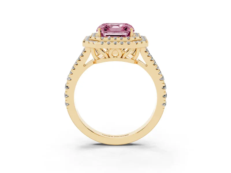 Asscher Cut Halo Engagement Ring Setting for a Fancy Pink Lab-Grown Diamond | Yellow Gold - Design NV-24799