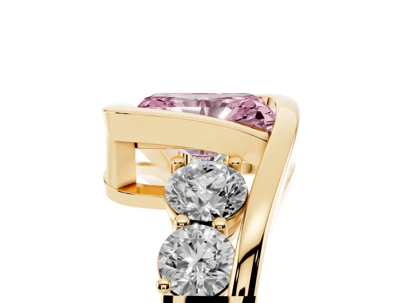 Radiant Cut Bezel Bypass Engagement Ring Setting for a Fancy Pink Lab-Grown Diamond | Yellow Gold
