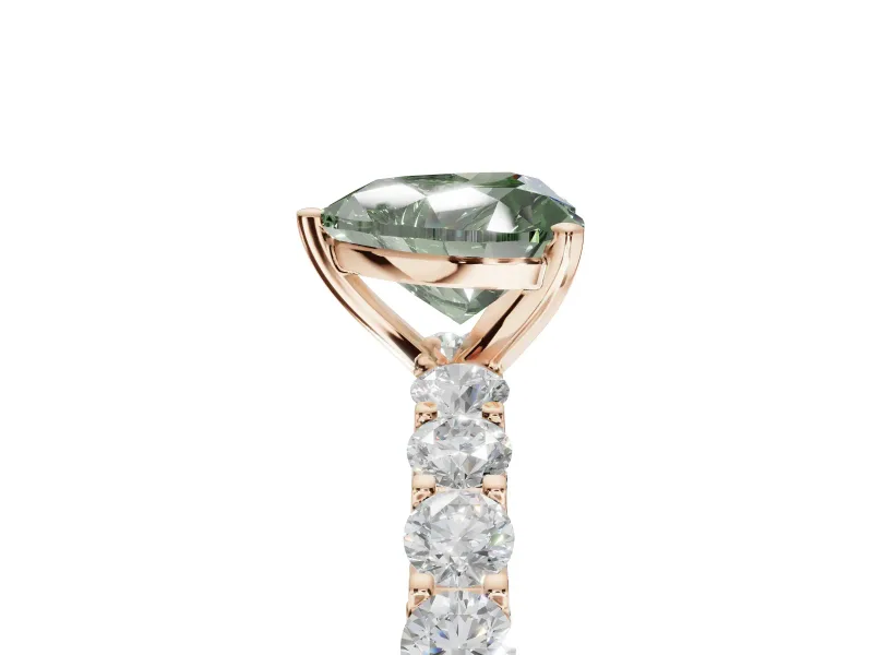 Heart-Shaped Shared Prong Engagement Ring Setting for a Fancy Green Lab-Grown Diamond | Rose Gold