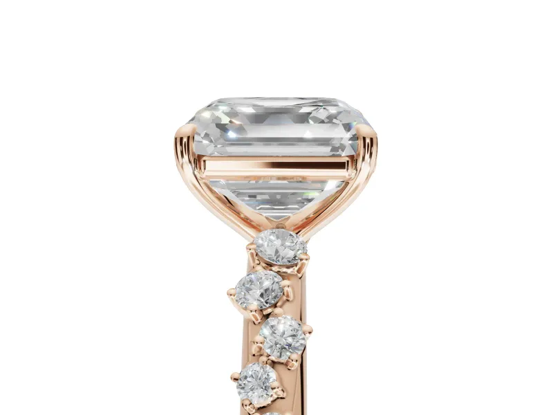 Asscher Cut Solitaire Engagement Ring Setting | Graduated Scattered Accents | Rose Gold
