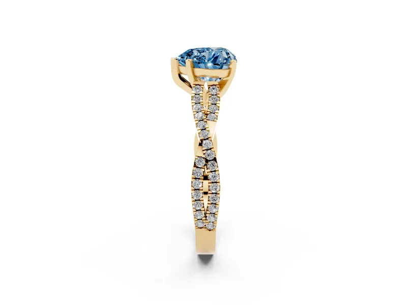 Heart-Shaped Twisted Engagement Ring Setting for a Fancy Blue Lab-Grown Diamond | Yellow Gold