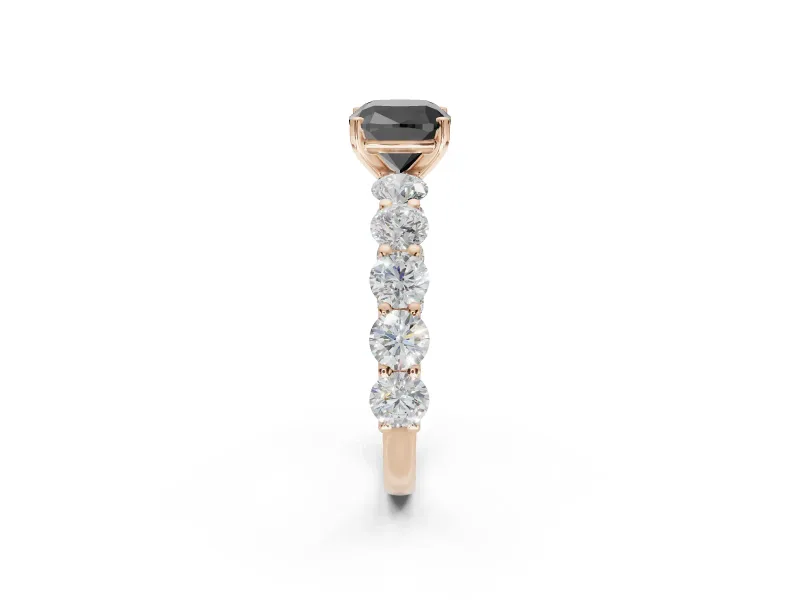 Cushion Cut Side Stone Engagement Ring Setting for a Black Center | Rose Gold