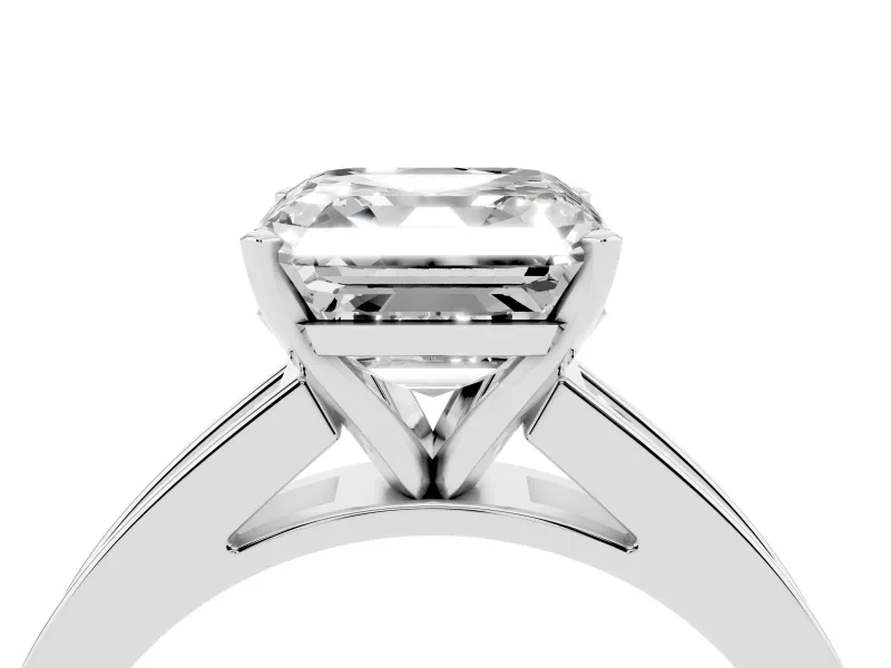 Asscher Cut Diamond Solitaire Ring Set in White gold with Channel-Set Band and Prong Setting