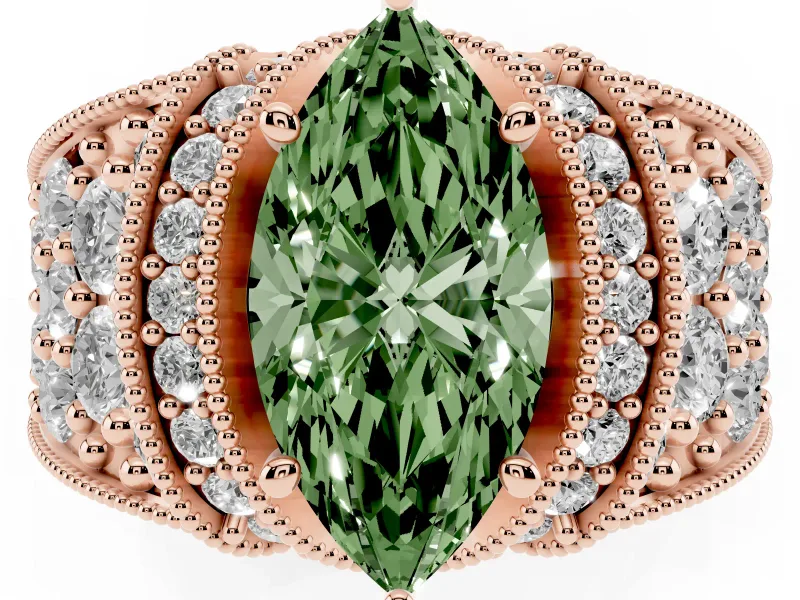 Marquise Vintage Pave Engagement Ring Setting for a Fancy Green Lab-Grown Diamond | Milgrain Edges | Rose Gold