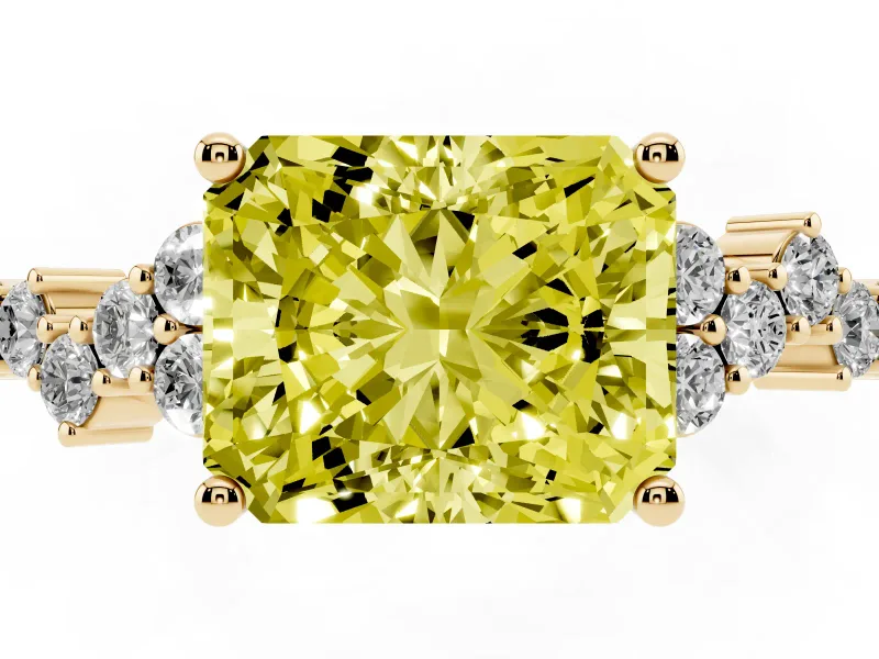 Radiant Cut Accented Engagement Ring Setting for a Fancy Yellow Lab-Grown Diamond | Yellow Gold