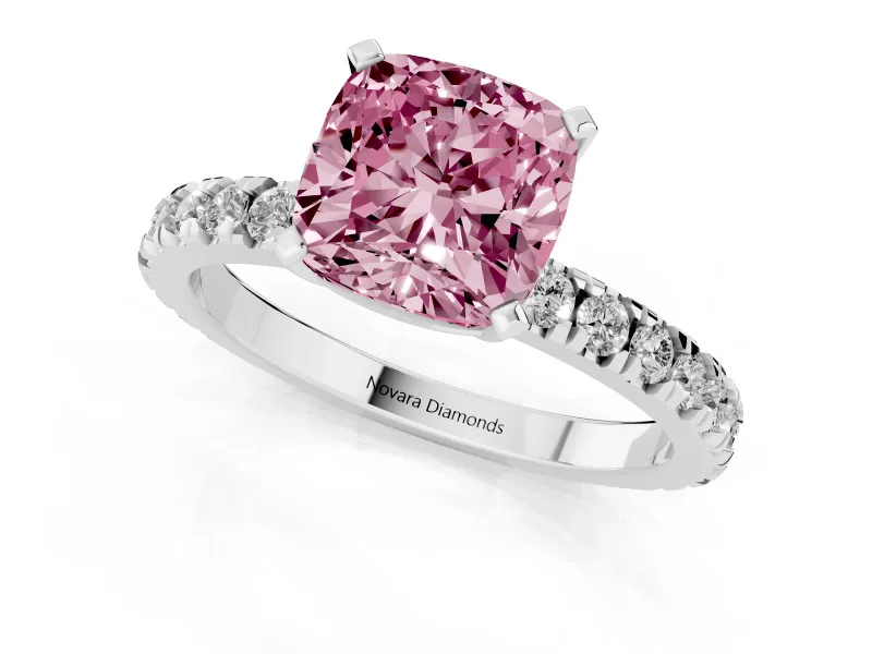 Cushion Cut Pavé Solitaire Engagement Ring Setting for a Fancy Pink Lab-Grown Diamond | Platinum