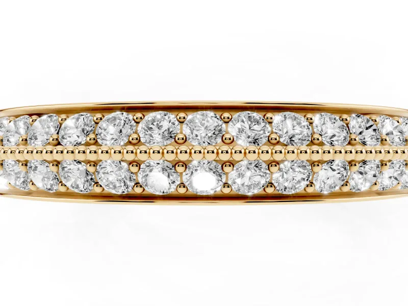 Round Lab-Grown Diamond Double Row Pavé Wedding Band | Faceted Shank | Yellow Gold