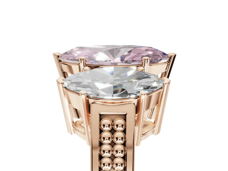 Marquise Three Stone Engagement Ring Setting for a Fancy Pink Lab-Grown Diamond | Beaded Shoulders | Rose Gold