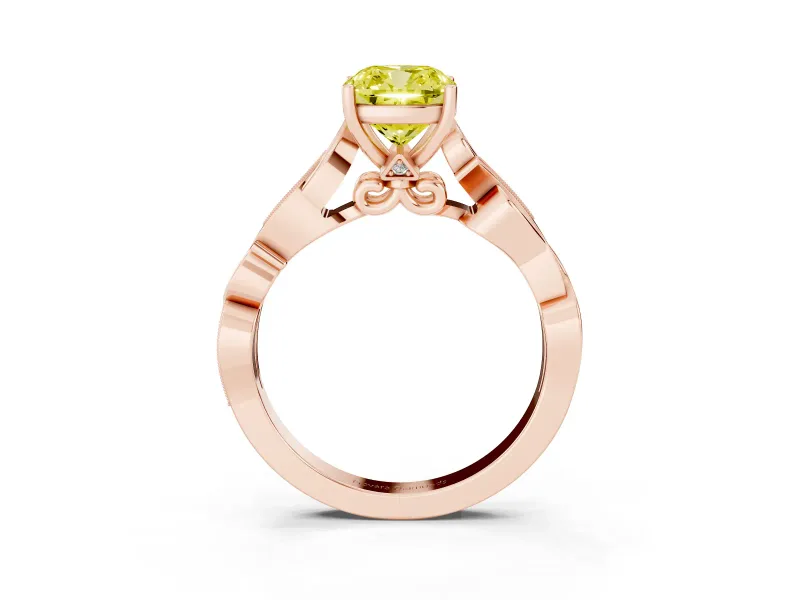 Cushion Cut Vine Engagement Ring Setting for a Fancy Yellow Lab-Grown Diamond | Rose Gold