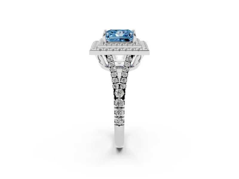 Princess Cut Halo Engagement Ring Setting for a Fancy Blue Lab-Grown Diamond | White Gold - Design NV-24799
