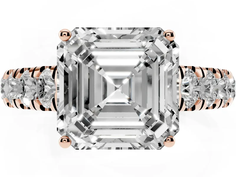 Asscher Cut Cut-Down Side Stone Engagement Ring Setting | Scalloped Shoulders | Rose Gold