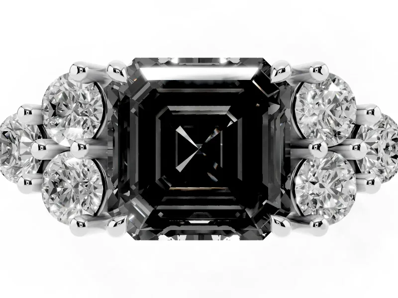 Asscher Cut Cluster Side Stone Engagement Ring Setting for a Black Center | Sterling Silver