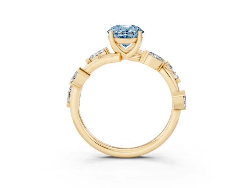 Oval Twisted Vine Engagement Ring Setting for a Fancy Blue Lab-Grown Diamond | Yellow Gold