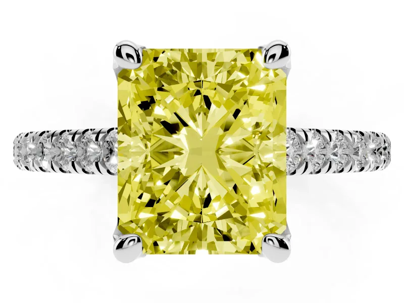 Radiant Cut Hidden Halo Engagement Ring Setting for a Fancy Yellow Lab-Grown Diamond | Claw Prongs | Sterling Silver