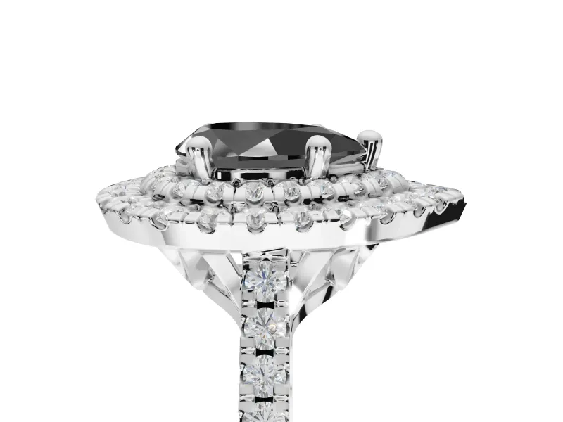 Pear-Shaped Double Halo Engagement Ring Setting for a Black Center | Raised Head | Sterling Silver
