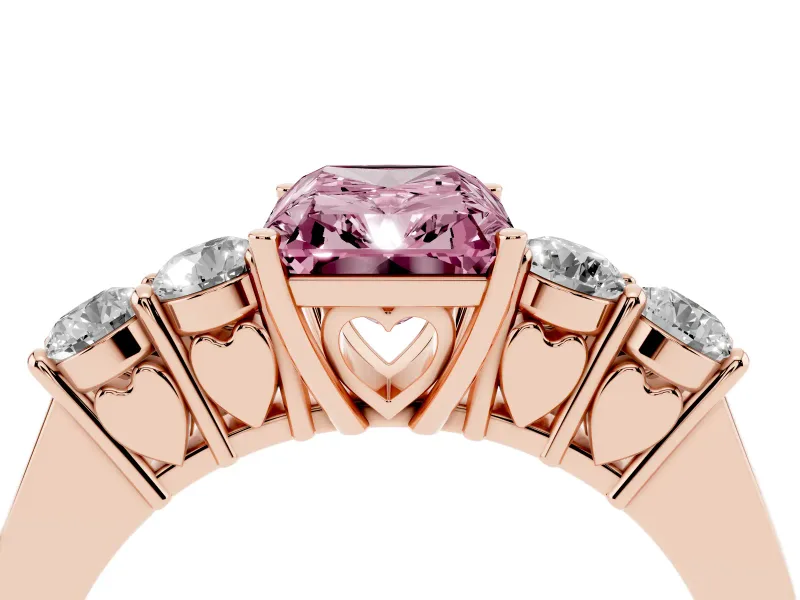 Radiant Cut 5 Stone Engagement Ring Setting for a Fancy Pink Lab-Grown Diamond | Rose Gold
