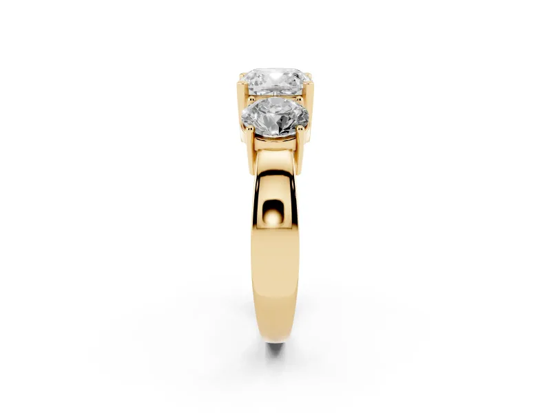 Cushion Cut Three Stone Engagement Ring Setting | Wide Plain Band | Yellow Gold