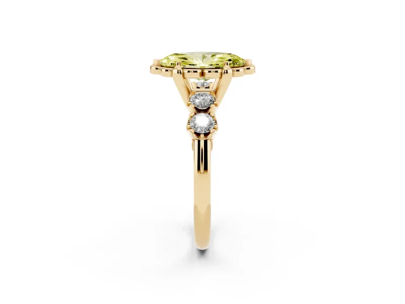 Marquise Floral Engagement Ring Setting for a Fancy Yellow Lab-Grown Diamond | Petal Frame and Side Stones | Yellow Gold