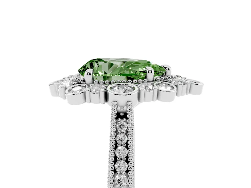 Pear-Shaped Scalloped Halo Engagement Ring Setting for a Fancy Green Lab-Grown Diamond | Milgrain Edges | Platinum