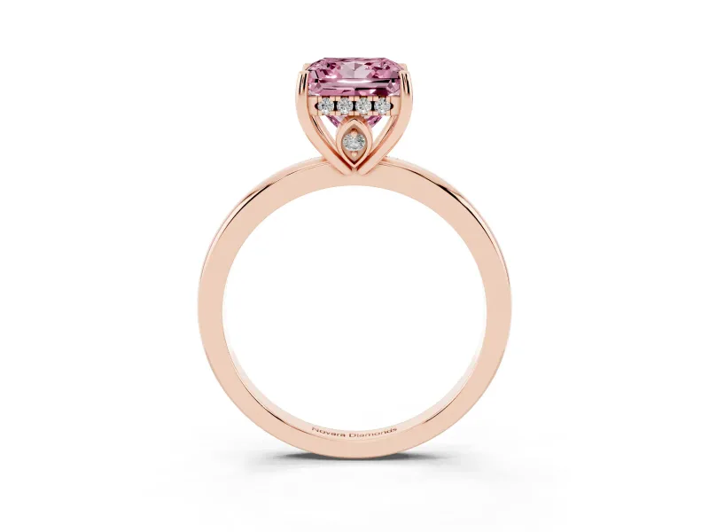Princess Cut Engagement Ring Setting for a Fancy Pink Lab-Grown Diamond | Hidden Halo | Rose Gold
