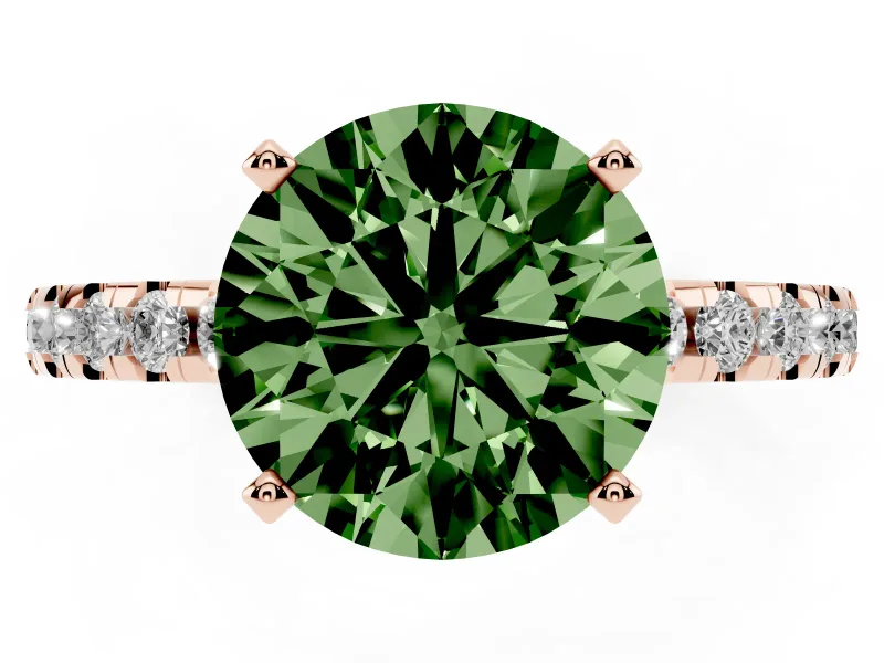 Round Hidden Halo Solitaire Engagement Ring Setting for a Fancy Green Lab-Grown Diamond | Pave Band | Rose Gold