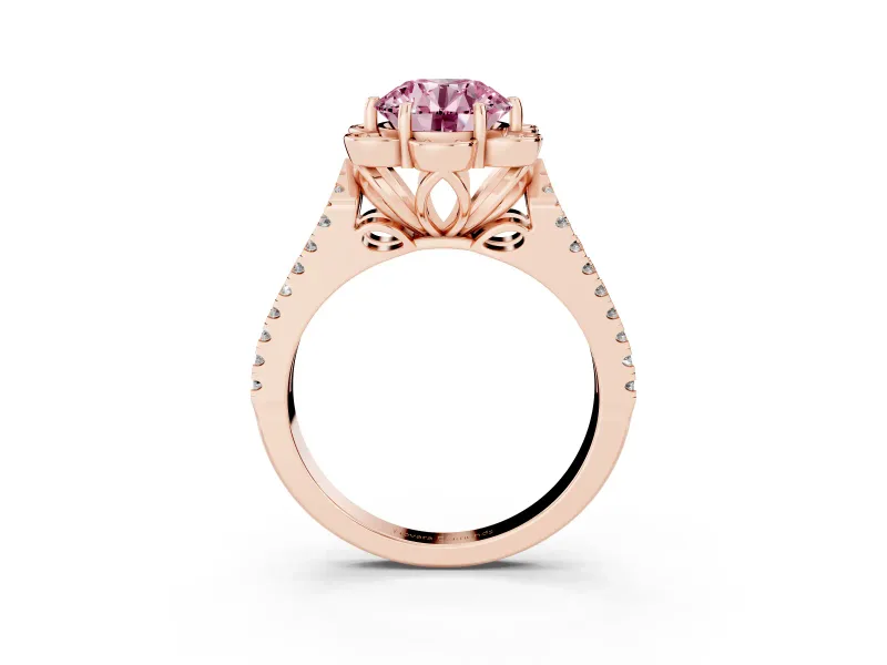 Round Petal Frame Floral Halo Engagement Ring Setting for a Fancy Pink Lab-Grown Diamond | Pavé Split Shank | Rose Gold