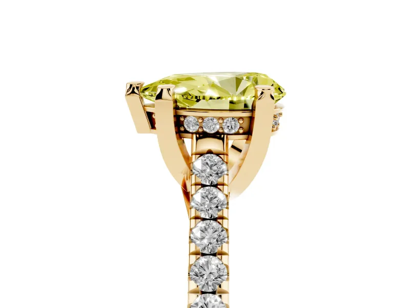 Pear-Shaped Hidden Halo Pave Engagement Ring Setting for a Fancy Yellow Lab-Grown Diamond | Claw Prongs | Yellow Gold