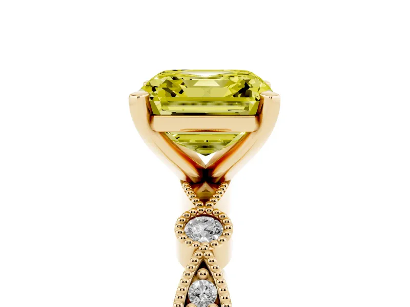 Asscher Cut Vintage Engagement Ring Setting for a Fancy Yellow Lab-Grown Diamond | Yellow Gold