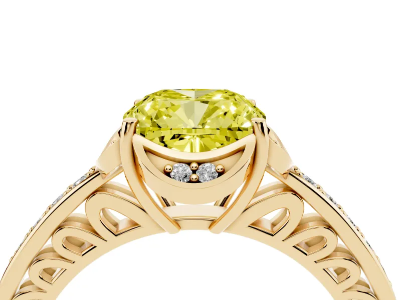 Cushion Cut Floral Pavé Engagement Ring Setting for a Fancy Yellow Lab-Grown Diamond | Yellow Gold