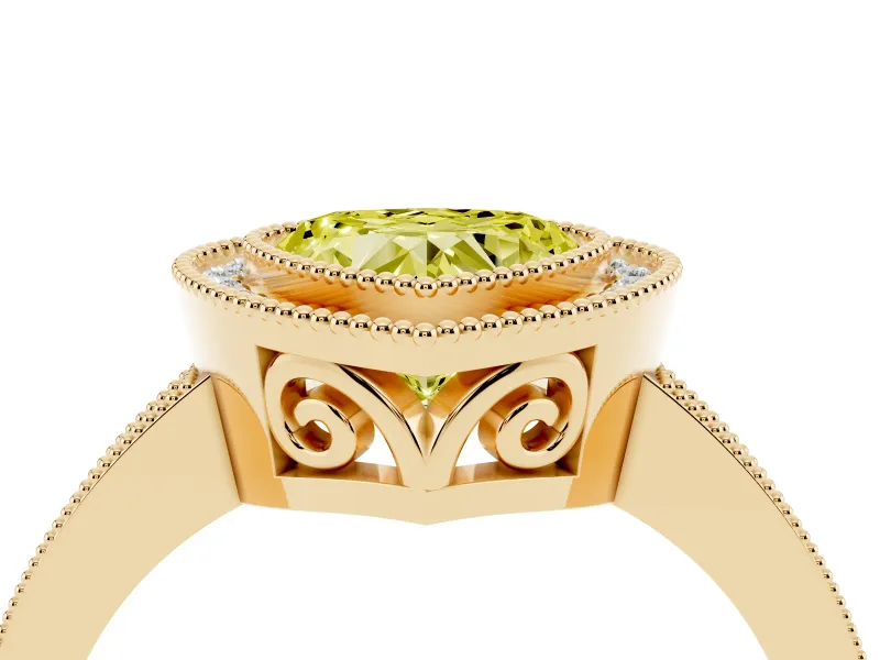 Heart-Shaped Milgrain Halo Engagement Ring Setting for a Fancy Yellow Lab-Grown Diamond | Pavé Band | Yellow Gold