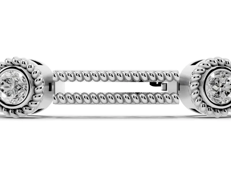 Round Lab-Grown Diamond Bezel Station Bracelet | Open Rope Bar Links | Sterling Silver