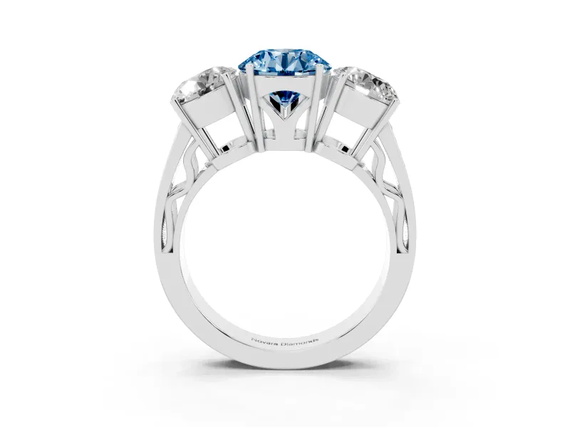 Round Engagement Ring Setting for a Fancy Blue Lab-Grown Diamond | Three Stone | Sterling Silver